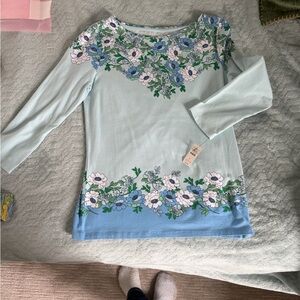 Talbots Sky Blue Floral Long Sleeve Tee
